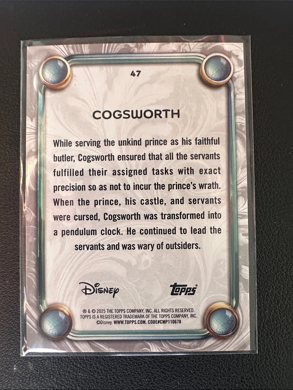 Topps Disney Cogsworth Trading Card - Pink and Orange Accents